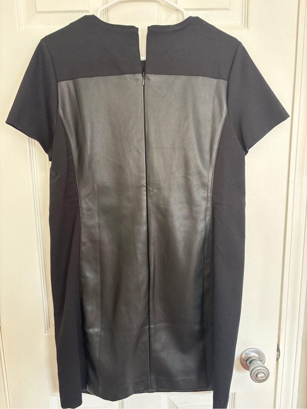 Ann Taylor Black Short-Sleeve Faux Leather Insert Dress Coat